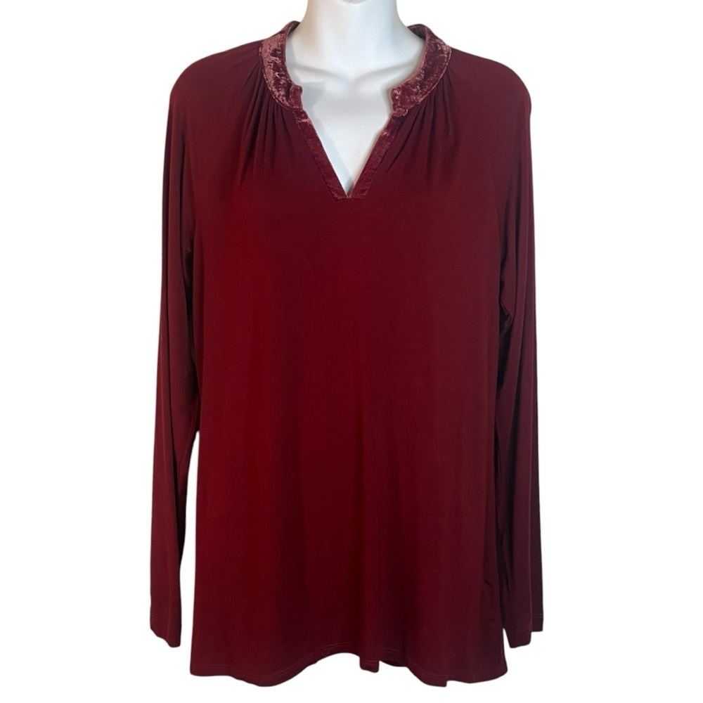 Soft Surroundings Burgundy Velvet Trim Tunic Size M